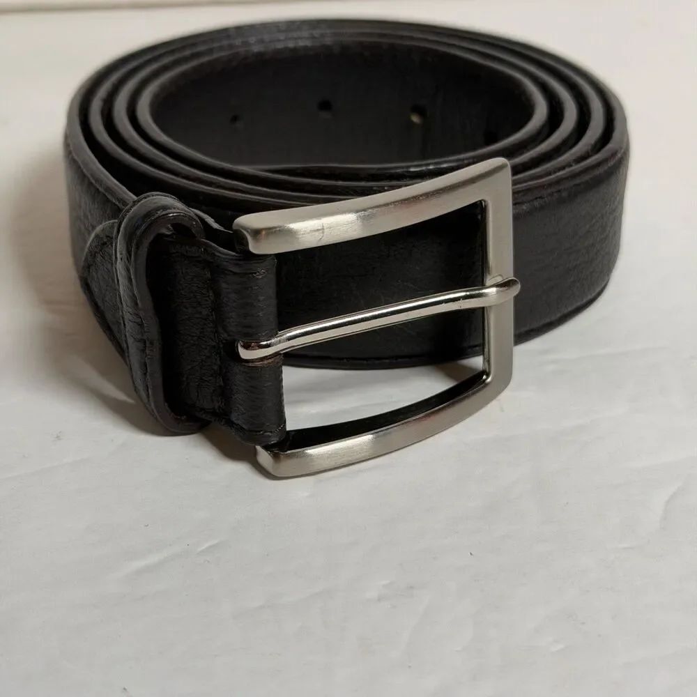 Vero Alce Handmade Italy Black Elk Leather Belt Solid Brass Buckle 120/135 53"